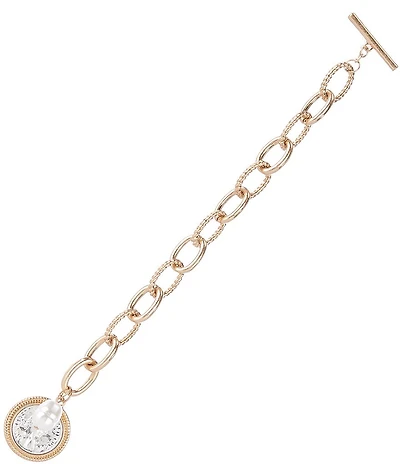 Southern Living Two Tone Link Line Bracelet with Coin and Pearl Pendant