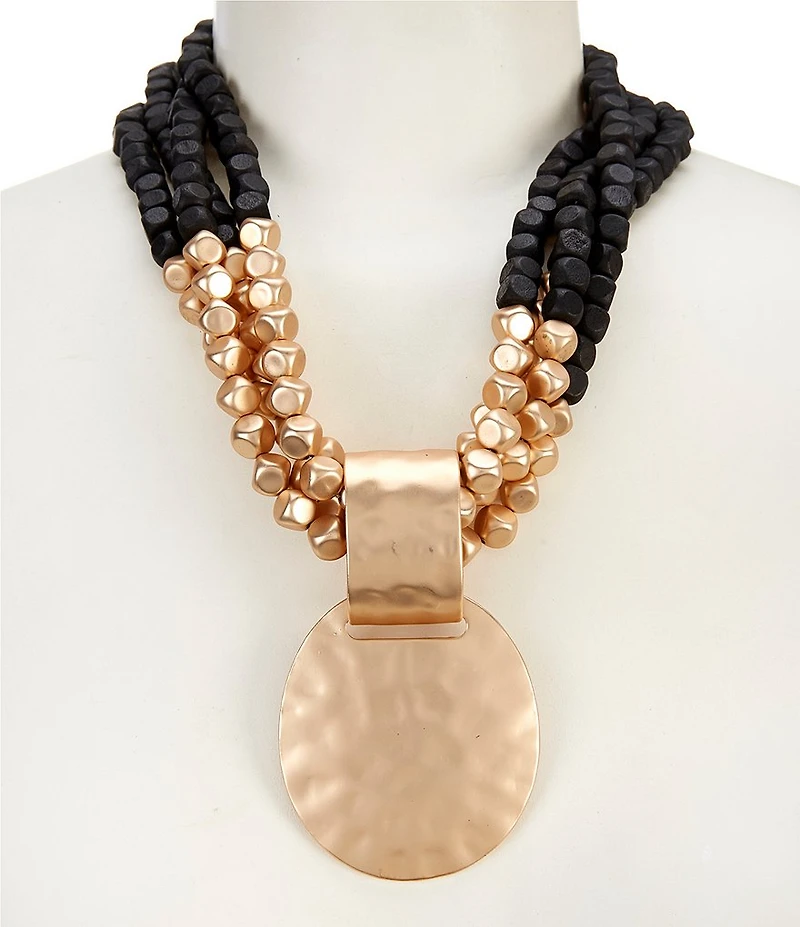 Southern Living Two Tone Torsade Beaded Pendant Statement Necklace