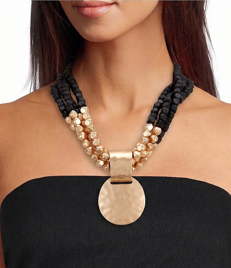 Southern Living Two Tone Torsade Beaded Pendant Statement Necklace
