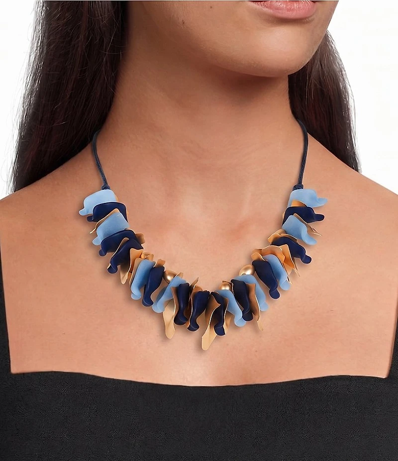 Southern Living Wavy Metal Flower Petal Long Strand Statement Necklace