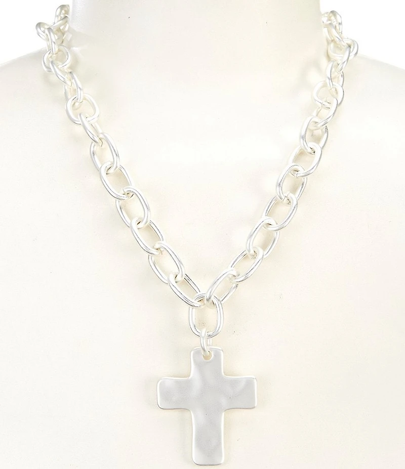 Southern Living Wobbly Metal Cross Short Pendant Chain Necklace