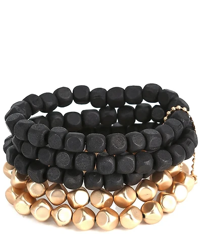 Southern Living Wood and Gold Stretch Beaded Bracelet Set