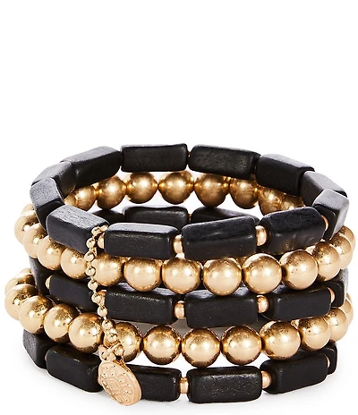 Southern Living Wood And Metal Stretch Bracelet Set