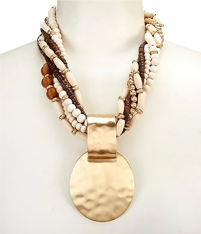 Southern Living Wood And Natural Torsade Pendant Statement Necklace