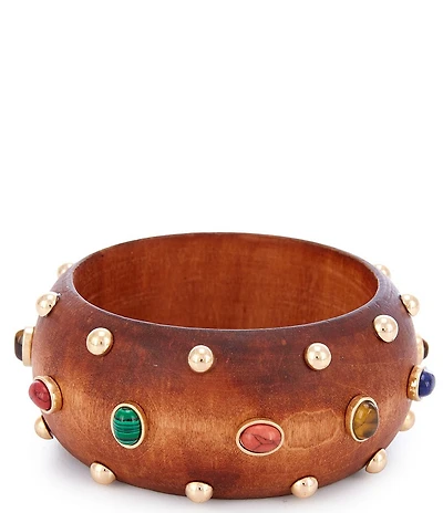 Southern Living Wood Bangle Bracelet with Stones