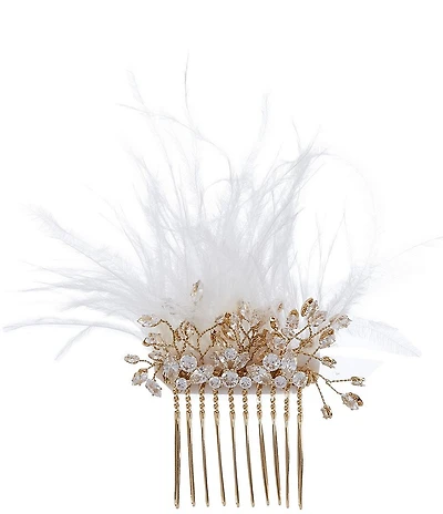 Southern Living x Borrowed & Blue Crystal CZ Stone White Ostrich Feather Hair Comb