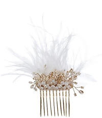 Southern Living x Borrowed & Blue Crystal CZ Stone White Ostrich Feather Hair Comb