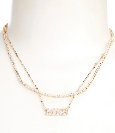 Southern Living x Borrowed & Blue Mrs. Crystal Pave Chain Bar Frontal Short Multi-Strand Necklace