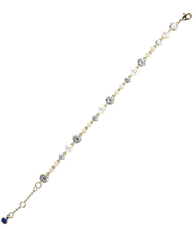 Southern Living x Borrowed & Blue Delicate Pearl And Cubic Zirconia Line Bracelet