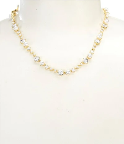 Southern Living x Borrowed & Blue Delicate Pearl And Cubic Zirconia Short Pendant Necklace