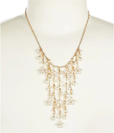Southern Living x Borrowed & Blue Pearl Flower Fringe Drop Collar Necklace