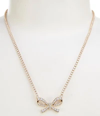 Southern Living x Borrowed & Blue Rhinestone Chain Crystal CZ Pave Bow Short Pendant Necklace