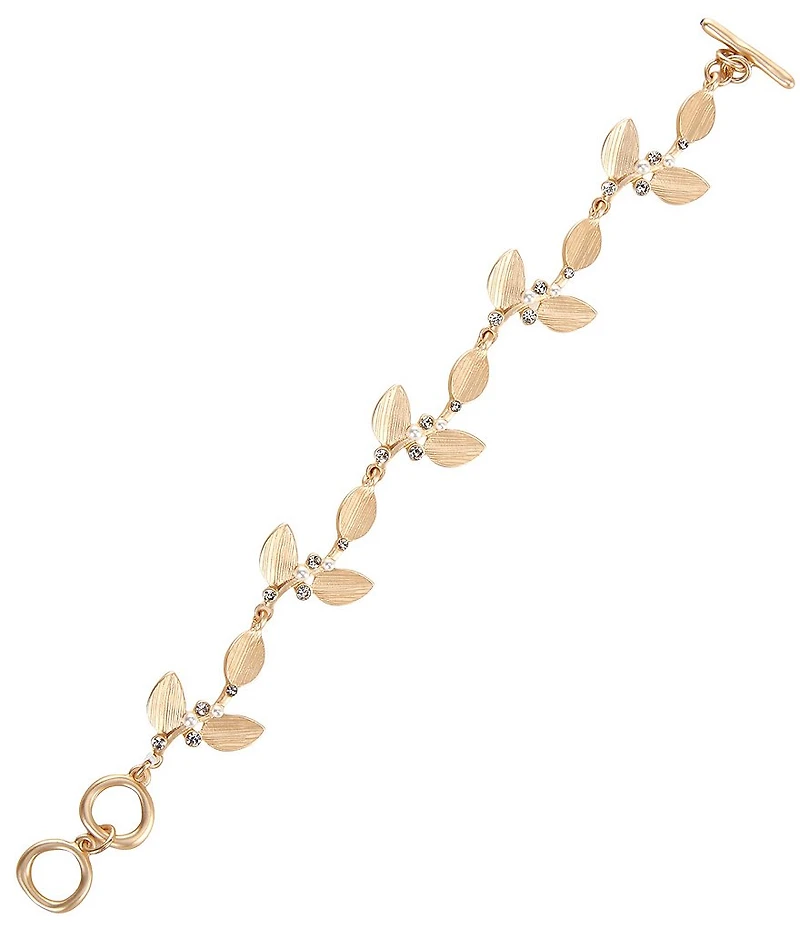 Southern Living x Borrowed Crystal Stone & Pearl Flower Multi Leaf Line Bracelet