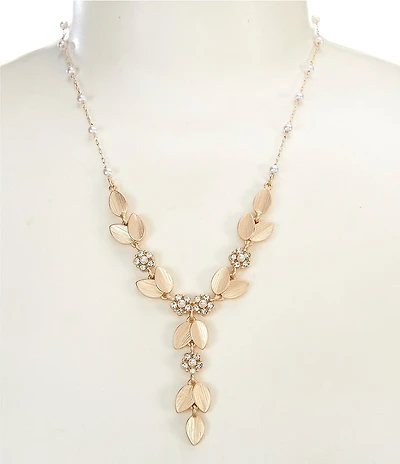 Southern Living x Borrowed & Blue Crystal Stone & Pearl Flower Multi Leaf Short Y Necklace