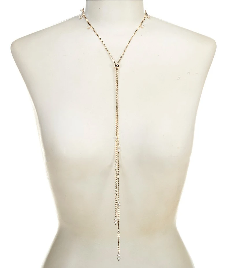 Southern Living x Borrowed Pearl Drop Shakey Frontal Delicate Chain Long Strand Y Necklace