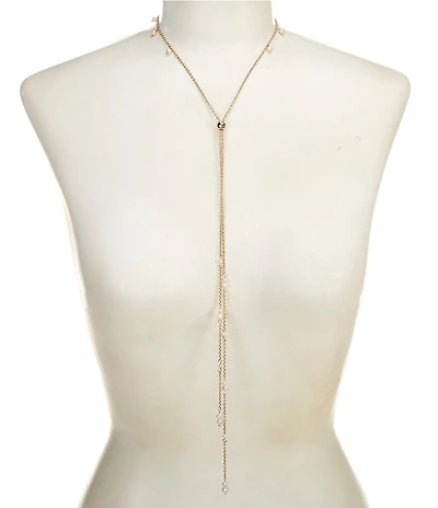 Southern Living x Borrowed Pearl Drop Shakey Frontal Delicate Chain Long Strand Y Necklace