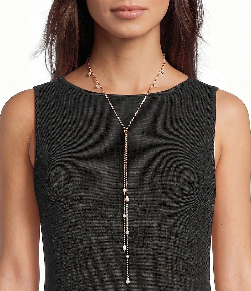 Southern Living x Borrowed & Blue Pearl Drop Shaky Frontal Delicate Chain Long Strand Y Necklace