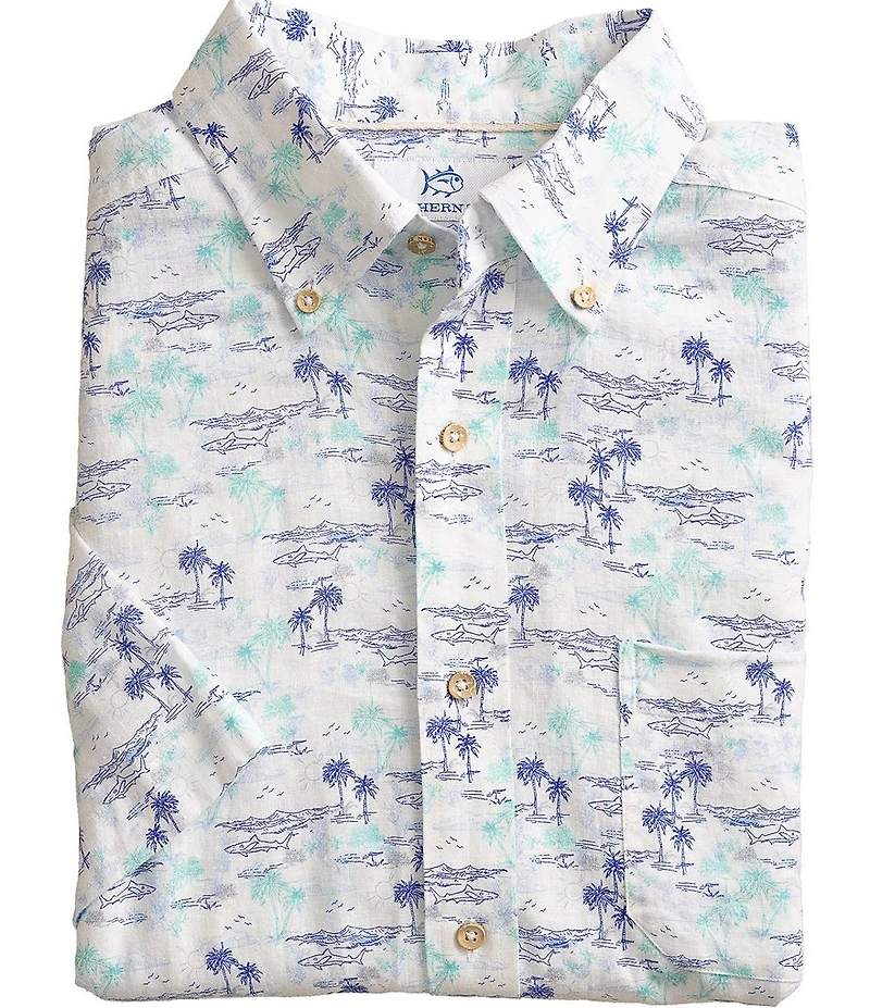 Southern Tide Ocean Getaway Short Sleeve Woven Shirt
