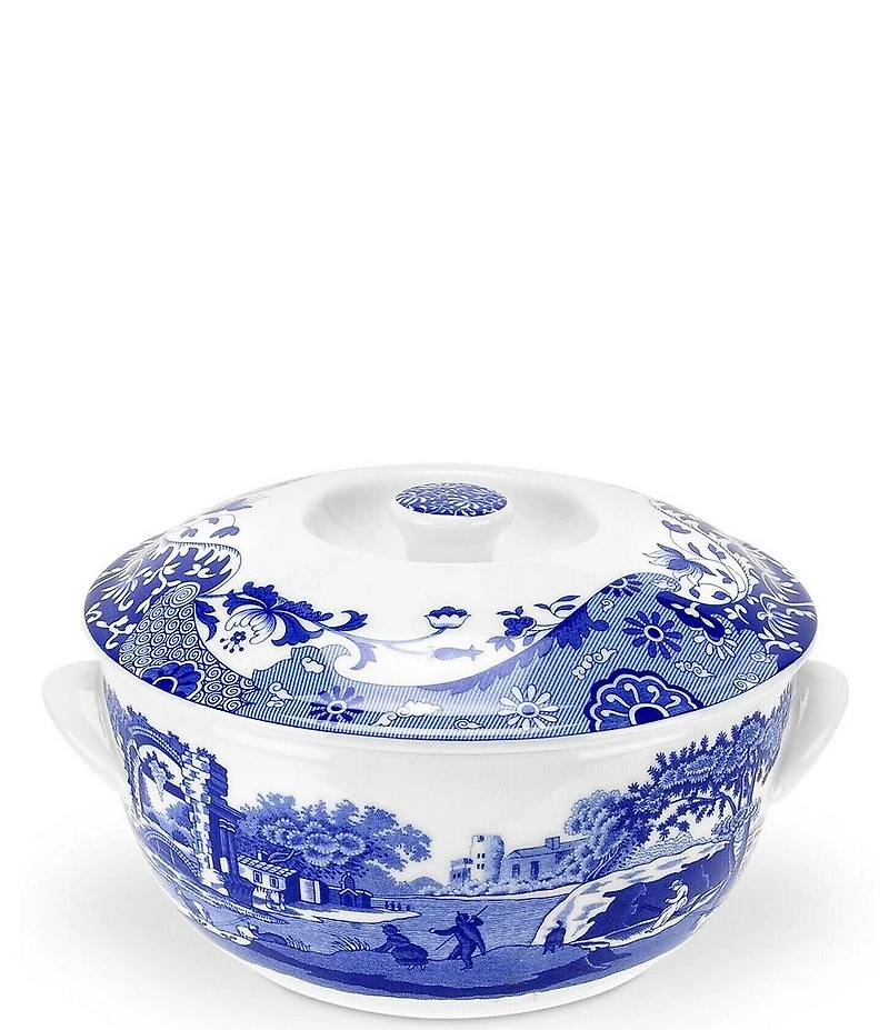Spode Blue Italian Chinoiserie Covered Deep Baker