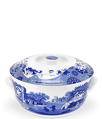 Spode Blue Italian Chinoiserie Covered Deep Baker