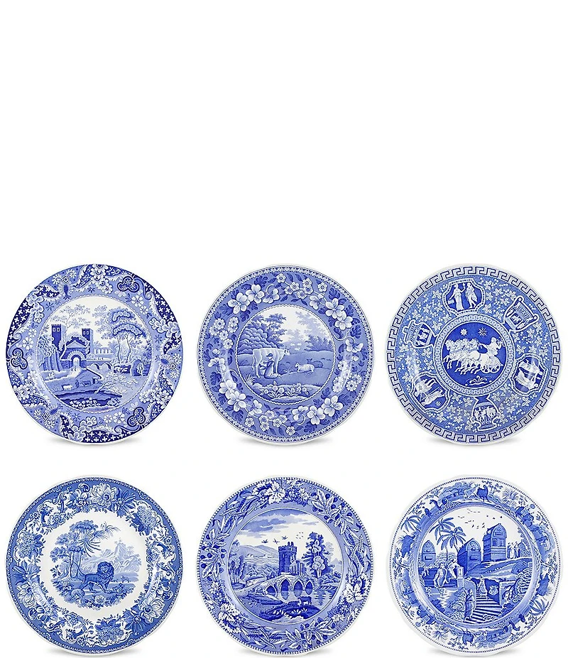Spode 6-Piece Blue Italian Traditional Scene Plates Set