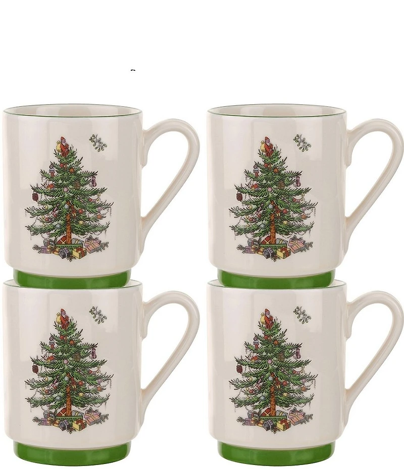 Spode Christmas Tree Stacking Mugs Set of 4