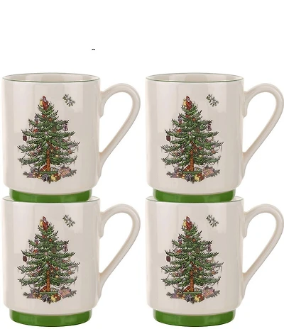 Spode Christmas Tree Stacking Mugs Set of 4