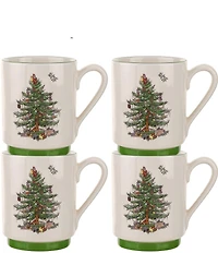 Spode Christmas Tree Stacking Mugs Set of 4