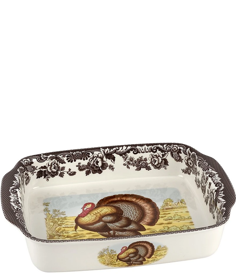 Spode Festive Fall Collection Woodland Handled Turkey Lasagna Dish
