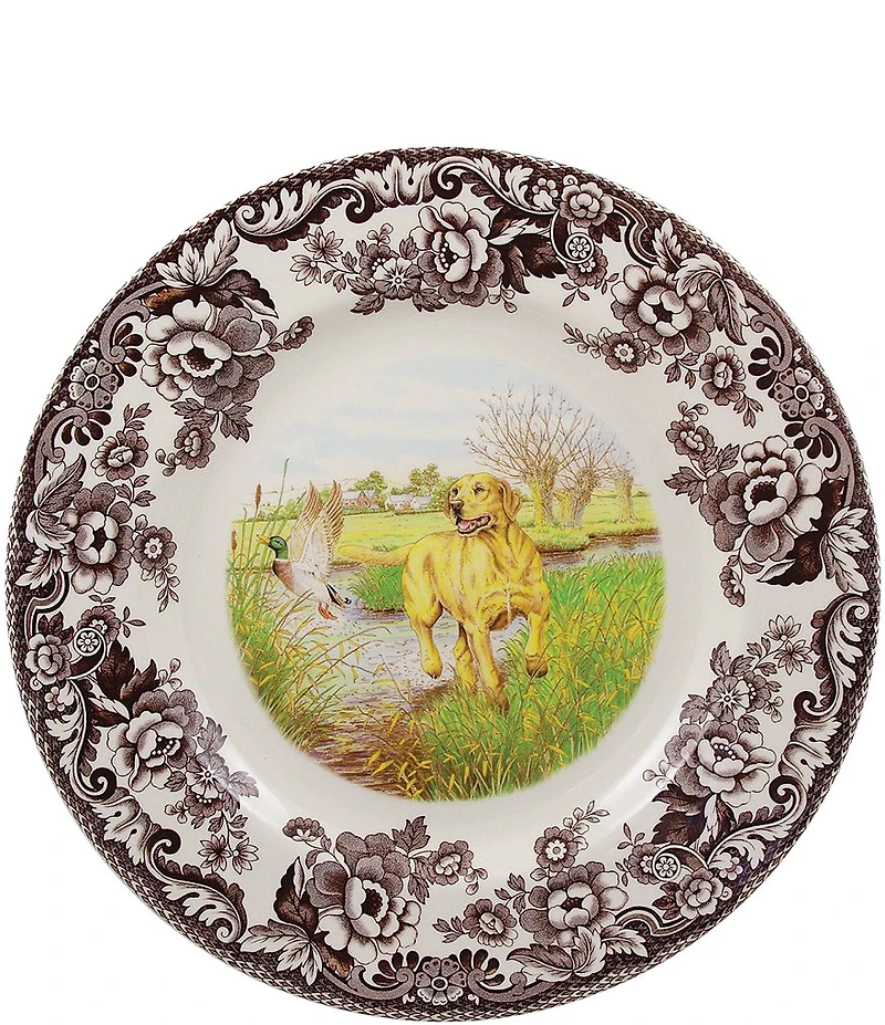 Spode Festive Fall Collection Woodland Hunting Dogs Yellow Labrador Retriever Dinner Plate