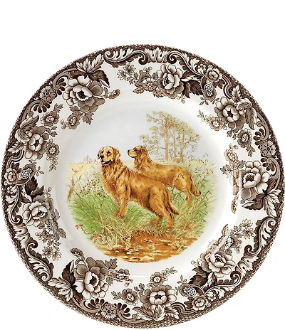 Spode Festive Fall Colletion Woodland Hunting Dogs Golden Retriever Dinner Plate