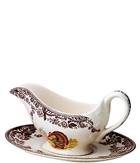 Spode Festive Fall Collection Woodland Turkey Gravy Boat & Stand