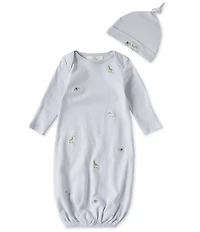 Starting Out Baby Boys Long Sleeve Round Neck Animal Embroidered Gown