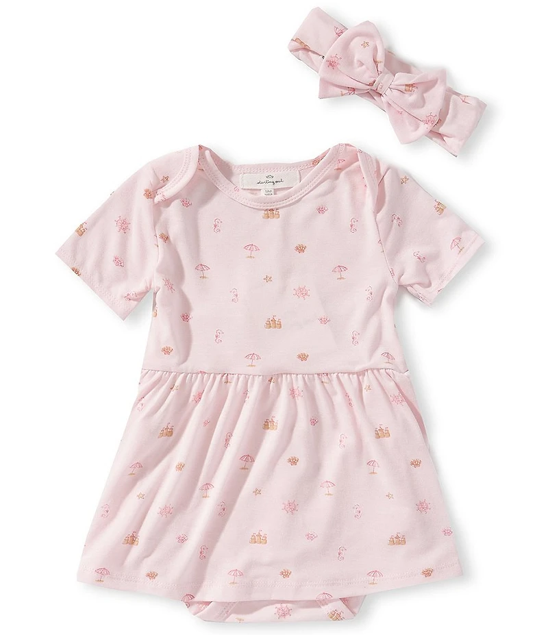 Starting Out Baby Girls Short Sleeve Nautical Printed Dress & Headband Set