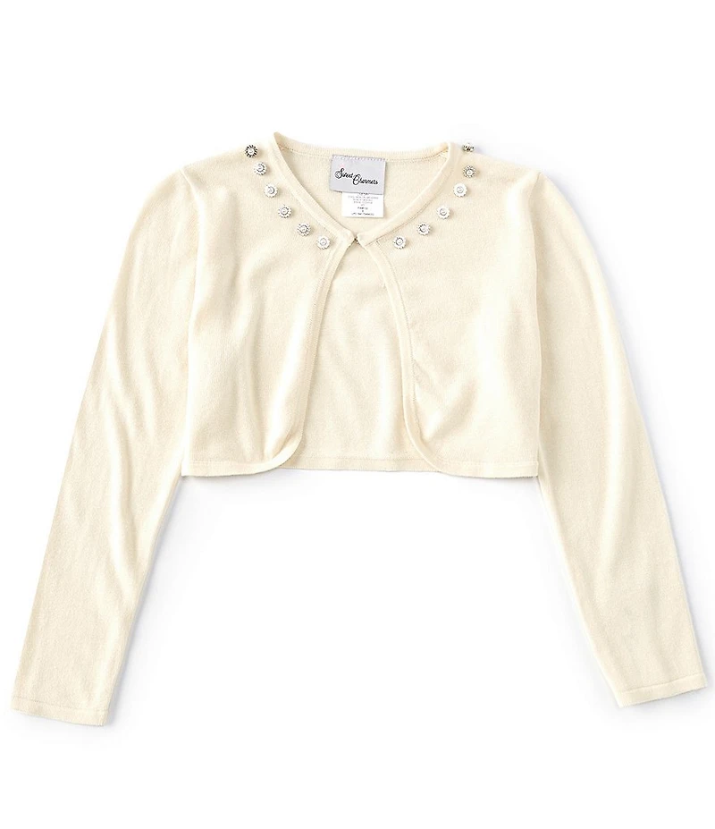 Sweet Charmers Big Girls Long-Sleeve Faux-Pearl-Trimmed Cardigan