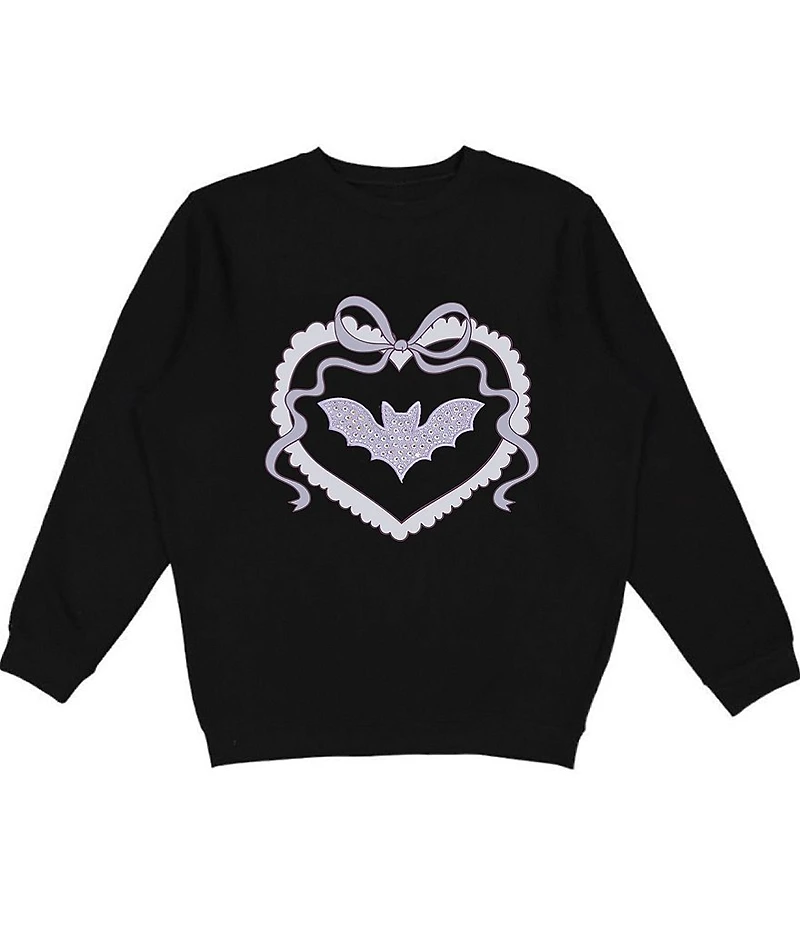 Sweet Wink Girls Long Sleeve Halloween Rhinestone Embellished Bat Fleece Sweatshirt
