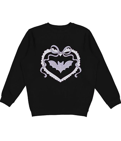 Sweet Wink Girls Long Sleeve Halloween Rhinestone Embellished Bat Fleece Sweatshirt