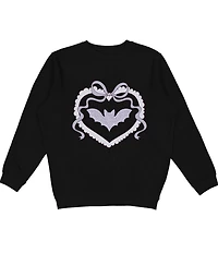 Sweet Wink Girls Long Sleeve Halloween Rhinestone Embellished Bat Fleece Sweatshirt