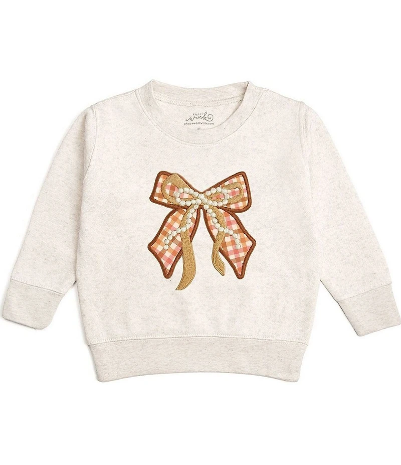 Sweet Wink Little Girls Long Sleeve Plaid Bow Fleece Sweatshirt