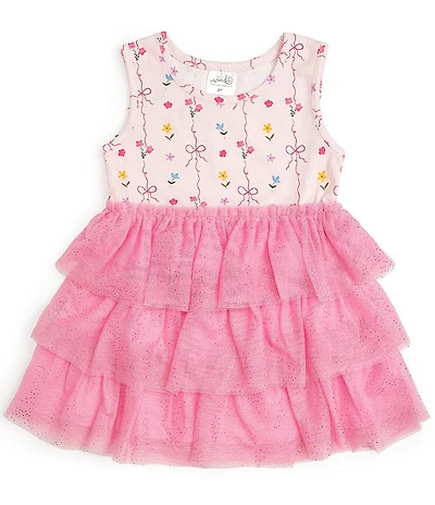 Sweet Wink Little Girls Sleeveless Floral-Printed Knit Bodice/Solid Tulle Tutu Skirted Fit-And-Flare Dress
