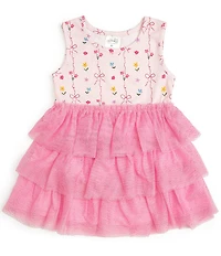 Sweet Wink Little Girls Sleeveless Floral-Printed Knit Bodice/Solid Tulle Tutu Skirted Fit-And-Flare Dress