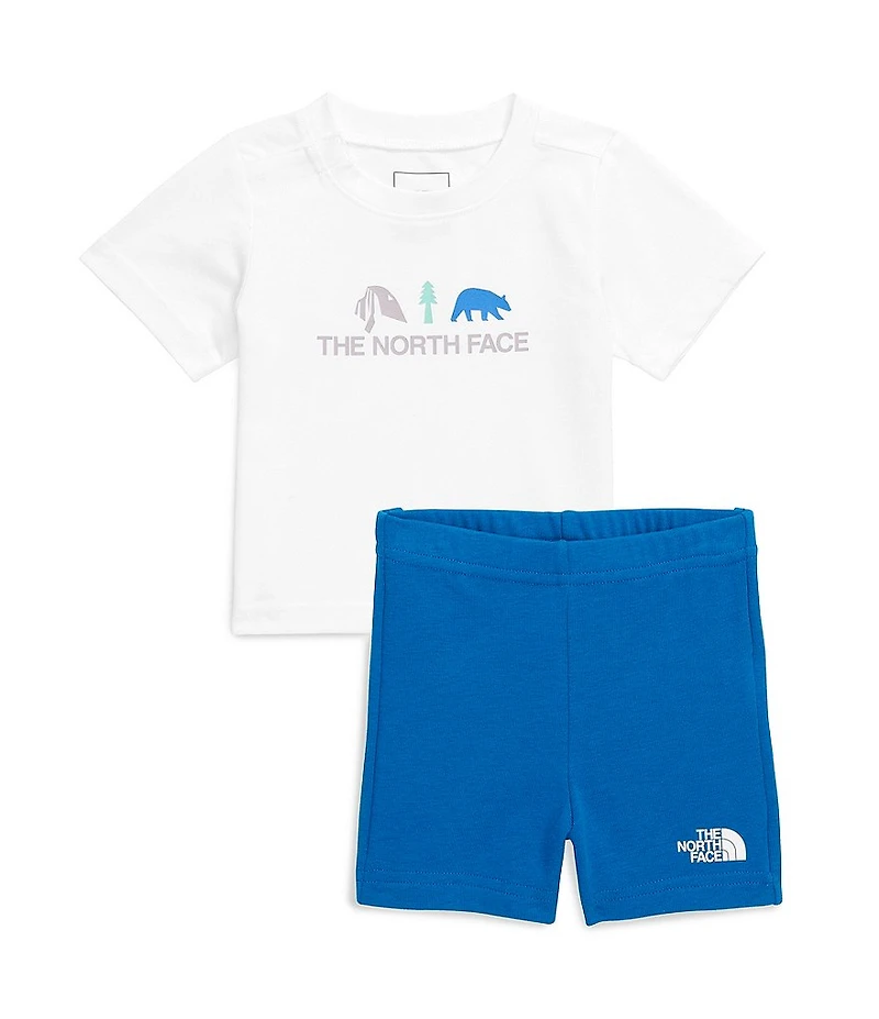 The North Face Baby Short Sleeve Logo-Detailed/Graphic Knit T-Shirt & French Terry Shorts Set