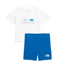 The North Face Baby Short Sleeve Logo-Detailed/Graphic Knit T-Shirt & French Terry Shorts Set