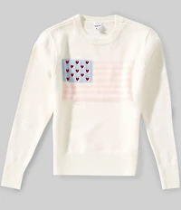 Theme Nyc Big Girls Long Sleeve Crewneck Tiegan American Flag Sweater