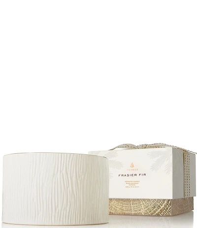 Thymes Frasier Fir Gilded Wood Grain Ceramic Poured 3-Wick Candle