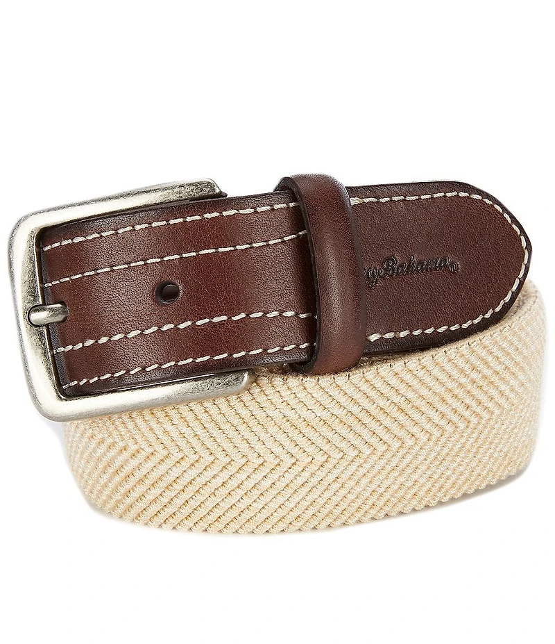 Tommy Bahama Stretch Chevron Braided Leather Trim Belt