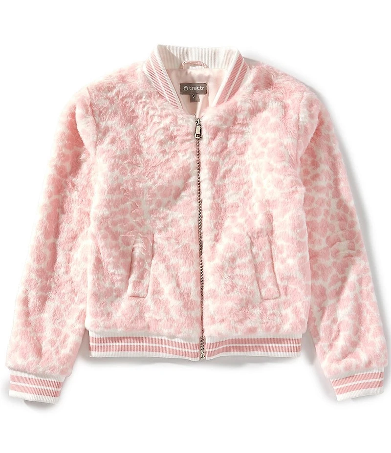 Tractr Big Girls Long-Sleeve Leopard-Printed Faux Fur Bomber Jacket