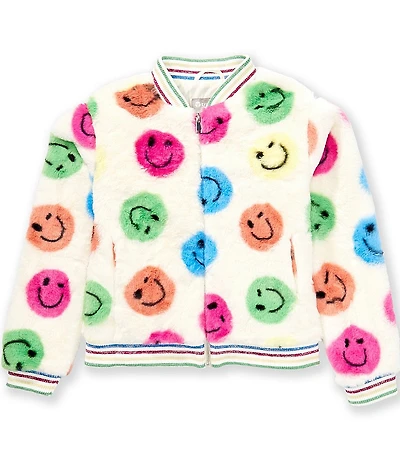 Tractr Big Girls Long-Sleeve Smiley-Face-Printed Faux-Fur Jacket