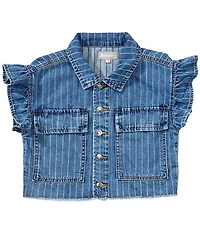 Tractr Big Girls Striped Ruffle Short Sleeve Denim Top