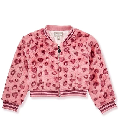 Tractr Little Girls Heart Leopard Print Faux Fur Zip Up Jacket